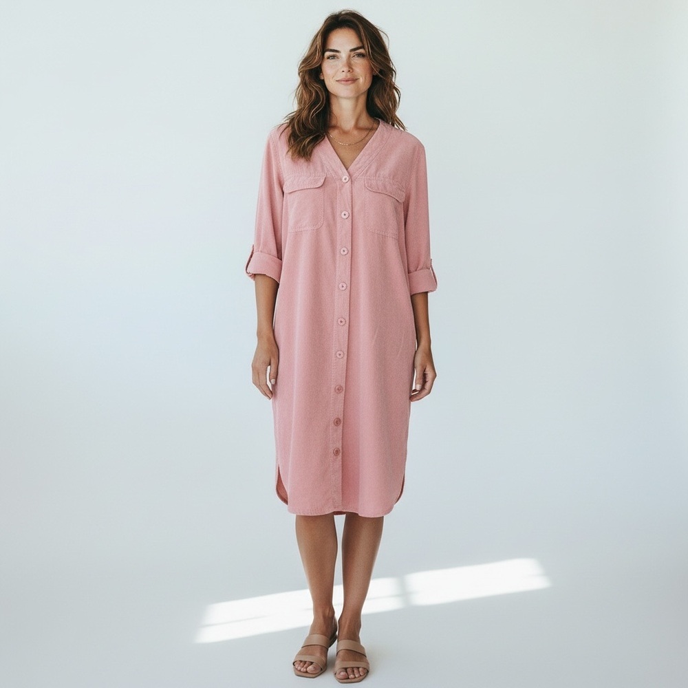 Victoria‎ Soie Silk Shirt Dress Womens Pink Knee Length Tunic 10 Minimalist Chic